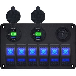 ProRide Schakelpaneel 12V voor Auto/Boot - USB Lader 4 Poorten met Schakelaar - 5V/2.4A - 6 Schakelaars