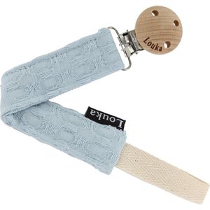 Louka Speenkoord wafel licht blauw de luxe - houten clip - speenketting