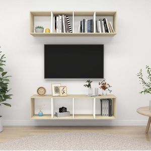 vidaXL Tv-wandmeubelen 2 st wit en sonoma eiken Televisiescherm - Tv-meubel - Salontafel - Livingroom Furniture - Houten Tv-stand
