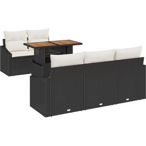 vidaXL - Tuin - Sofa - Set - Set - van - 6 - Zwart - Rattan, - Polyester, - Tempered - Glass