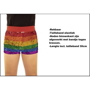 Hotpants met pailletten regenboog mt.S/M - Brazilie Samba Festival evenement thema feest rainbow