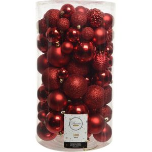 Decoris - Kerstballenset - 100stuks - Kunststof Rood