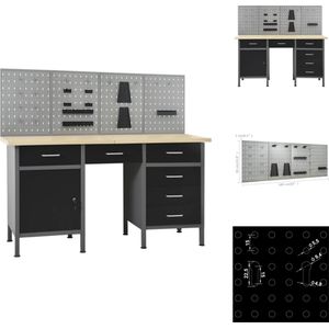 vidaXL Werkbank - Praktische opbergoplossing - Werkplaats en garage - Afmetingen- 160 x 60 x 85 cm - Draagvermogen- 500 kg - Kleur- zwart en grijs - Werkbank