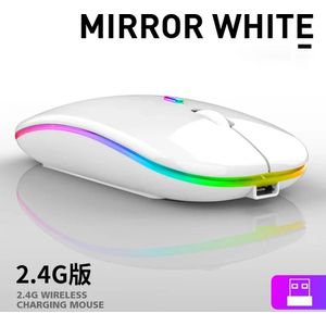 Jave Draadloze Gaming Muis - Wit - Oplaadbare Computermuis - Ergonomische muis met Stille Klik - Silent Click - RGB LED Bij werking