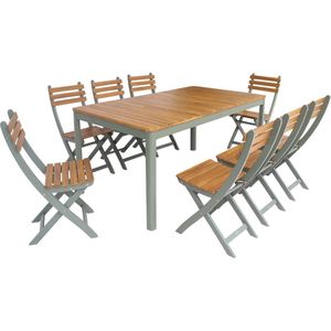 sweeek - Acacia tuintafel met afgeronde hoeken, 8 stoelen, 160 x 90 x 75 cm