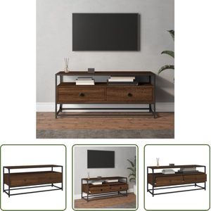 The Living Store TV-meubel Bruineiken - 100 x 35 x 45 cm - Duurzaam hout - 2 lades - Stevig blad - Metalen voeten