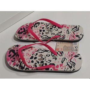 Dames teenslippers - badslippers - Foot Wear - Roze panterprint - maat 39