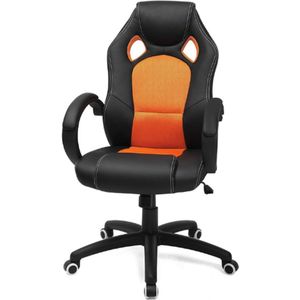 Racing Bureaustoel - Gaming Stoel - Ergonomische Managersstoel - PU Leer - Zwart-Oranje - OBG56BO