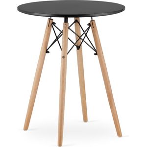 TODI-60 Ronde Eettafel, Scandinavisch Design, Zwart Tafelblad, Stevige Beukenhouten Poten, Geschikt voor Keuken, Eetkamer en Woonkamer, Ø60 cm