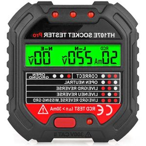 Fasedetector en stopcontacttester met real-time spanningmeting, lekdetectie, RCD-test en meer