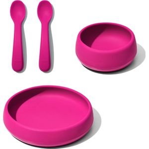 OXO Tot baby servies - silicone  met verzwaarde bodem – baby bord + kom + 2 lepels – Kinderservies -Pink