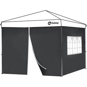 Set van 2 Zijden met Venster voor Paviljoen 3x3 m - Waterdicht Polyester - Zwart