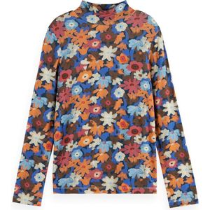 Scotch & Soda Allover Printed Mock Neck Long-Sleeved T-Shirt Meisjes T-shirt - Maat 140