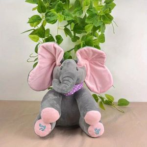 Muzikale pluche olifant - roze - incl. oplaadbare batterijen - 30 cm
