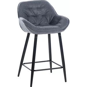 In And OutdoorMatch Luxe Barkruk Carmella - Grijs - 4-Poots Onderstel - Luxe Design - Rugleuning - Voetensteun - Voor Keuken en Bar - Gestoffeerde Zitting