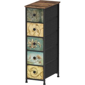 Narrow 5-Drawer Fabric Bohemian Dressing Table - Chest of Drawers for Bedroom, Living Room, Hallway