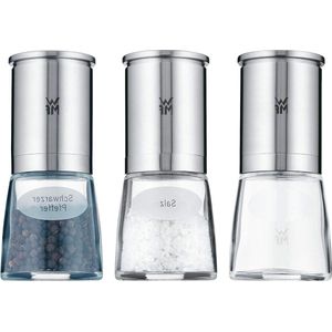 Zout- en pepermolenset 3-delig gevuld Cromargan roestvrij staal glas keramisch maalwerk molen voor zout peper kruiden_transparant