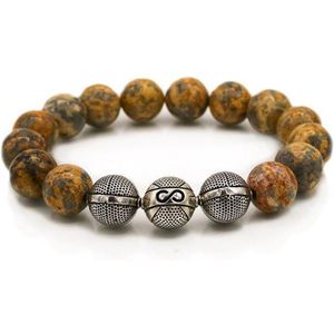 Edelsteen armband - Gele Crazy Lace Agaat 12MM - 925 Sterling Zilver - Natuursteen armband - Heren armband kralen - Cadeau voor man - InfinityBeads.nl