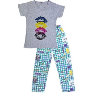 Dames pyjama - Katoen - Lips - Grijs - Maat L (40)