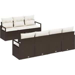 vidaXL - 8-delige - Tuin - Sofa - Set - met - Kussens - Bruin - Poly - Rattan, - - 2-Zits - Tuin - Sofa - met - Kussens - Bruin - Poly - Rattan