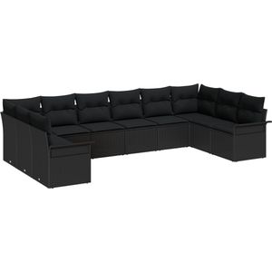 vidaXL - 10-delig - ligbed - stel - met - kussens - in - zwart - poly - rattan