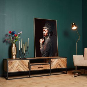 Tv meubel Arlington Visgraat | Mangohout Staal | 180 cm