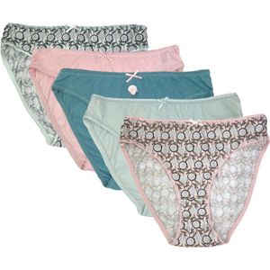 5 stuks Katoenen dames slips - dandelion - mint-roze - Maat 46/48 (XL)