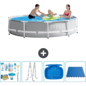 Intex Rond Prism Frame Zwembad - 305 x 76 cm - Grijs - Inclusief Onderhoudspakket - Ladder - Voetenbad - Vloertegels