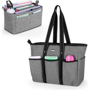 Leraartas met organizer inzetstuk, lerarentas schoudertassen met laptophoes en tas voor school, kantoor, grijs