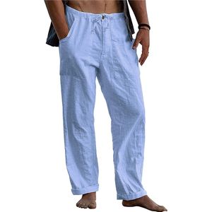 LVCBL Casual Linnen Broek voor Heren met Zakken en Elastische Lichtblauw Maat 3XL