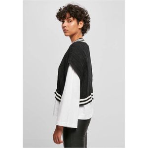 Urban Classics - Cropped Knit College Slipover Crop Sweater/Trui - S - Zwart