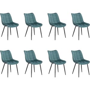 Set van 8 eetkamerstoelen - fluwelen stoelen - turquoise stoelen - ergonomisch ontwerp - duurzame constructie - vloerbescherming - zitmaat 46 x 40,5 cm