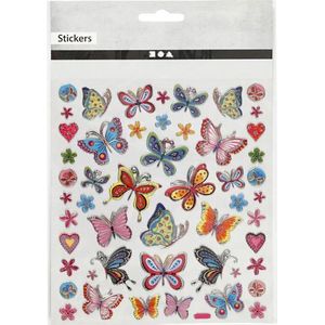 stickervel Bloemen en Vlinders glitter 15 x 16,5 cm