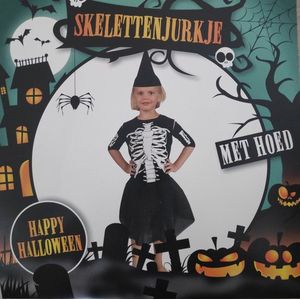 Halloween - Verkleedjurk - Skelettenjurk Kind met Hoed - 5-7 jaar
