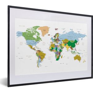 Fotolijst incl. Poster - Wereldkaart - Aarde - Kleuren - 40x30 cm - Posterlijst