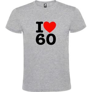 Grijs T shirt met  I love (hartje) the 60's (sixties)  print Zwart en Rood size XS