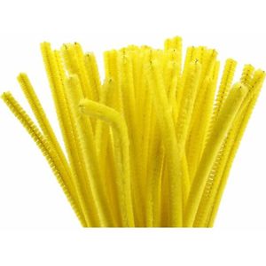 Chenilledraad Geel – Nylon En Metaal Pijpenragers Voor Knutselen – Creatief Geel Chenille Draad Voor Hobbyprojecten – Buigbaar Voor Figuren Maken – 6mm Dikte – 50 Stuks - Incl. Gift