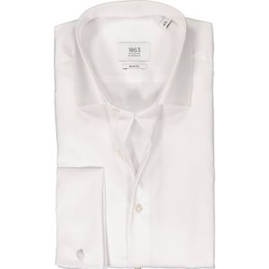 ETERNA slim fit overhemd - twill met dubbele manchet - wit - Strijkvrij - Boordmaat: 38