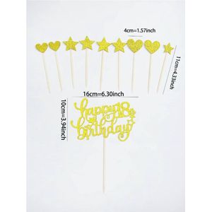 taart topper - verjaardag - 18 jaar - happy birthday - cheers - decoratie - versiering - ster - hartje - Goud - 18 jaar