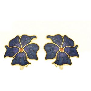 Behave Oorclip dames bloem blauw - emaille – 2 cm doorsnede