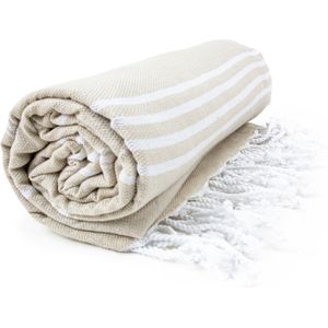 The One Towelling Hamam Sultan handdoek - 100 x 180 cm - Sauna Handdoek - Hamamdoek strandlaken - 100% katoen - Beige/Wit