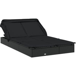 vidaXL Ligbed 2-persoons met dak - Zwart - 213x118x97 cm Ligbed - Tuinstoel - Lounge Stoel - Terras Meubel - Buitenshuis Zitten