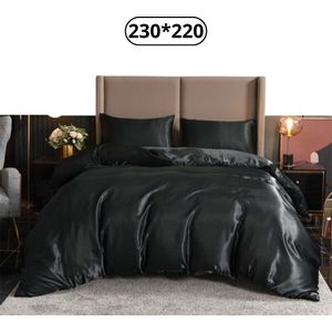 Nivard Satijnen Dekbedovertrek - Fleece Dekbedovertrek - Pluche - Dekbed - Deken - Inclusief Kussenslopen - Zwart 230x220cm