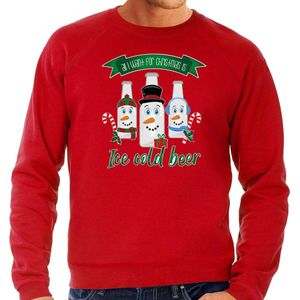 Bellatio Decorations foute kersttrui/sweater heren - IJskoud bier - rood - Christmas beer XXL