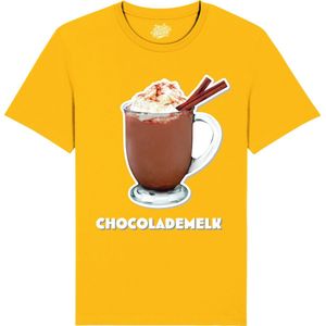 Chocolademelk - Foute kersttrui kerstcadeau - Dames / Heren / Unisex Kleding - Grappige Kerst en Oud en Nieuw Drank Outfit - T-Shirt - Unisex - Geel - Maat XL
