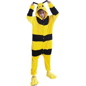 Bij Onesie Pak Kostuum Outfit Huispak Jumpsuit Verkleedpak - Verkleedkleding - Halloween & Carnaval - SnugSquad - Kinderen & Volwassenen - Unisex - Maat L voor Lichaamslengte (168 - 175 cm)