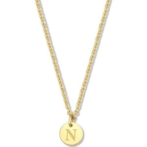 CO88 Collection Alphabet 8CN 26151 Stalen collier -hanger rond 7mm - letter N - 38 + 7 cm - Goudkleurig