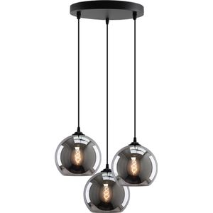Olucia Giada - Design Hanglamp - 3L - Aluminium/Glas - Grijs;Zwart - Rond - 40 cm