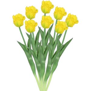 Countryfield Kunstbloemen boeket tulp Parkiet - 8x - geel - real touch - levensecht - 40 cm