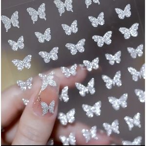 Nagelstickers Vlinder Glitter ( Zilver)